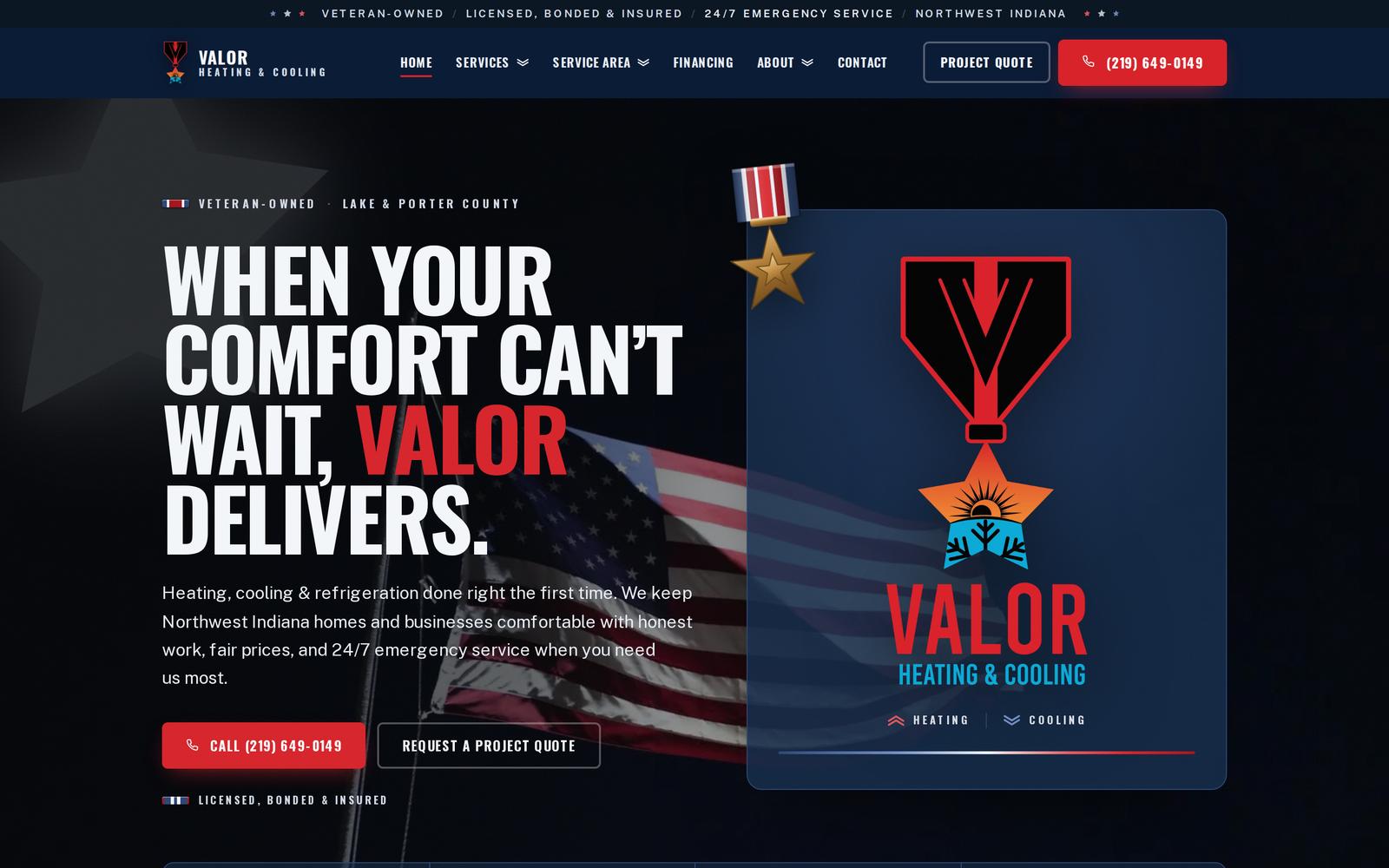 valorheatingcooling.com home page on a laptop and a phone